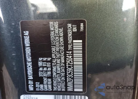 2012 Mini Cooper S z USA, uszkodzony, nr VIN WMWZP3C59CT250414